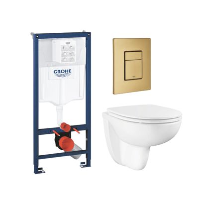 Pack WC suspendu GROHE sans bride caréné + Abattant Bau Ceramic + Bâti support mur porteur + Plaque commande Cool Sunrise - vue 2
