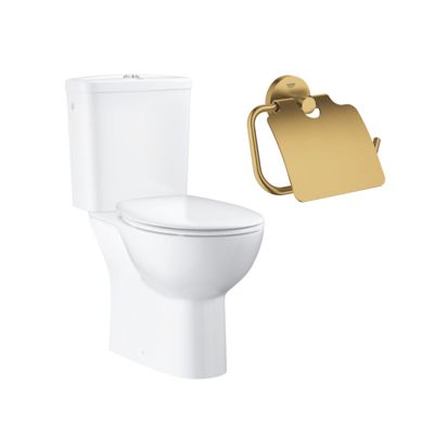 WC à poser sans bride GROHE Quickfix + Abattant déclipsable + Dérouleur de papier mural Cool Sunrise