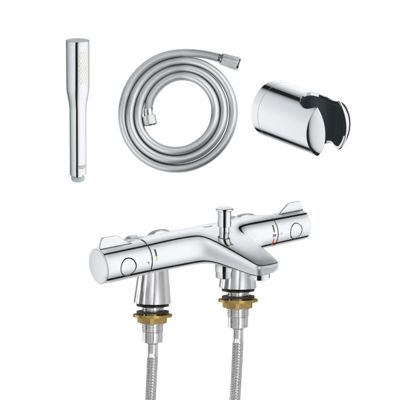 Mitigeur baignoire thermostatique GROHE Precision Trend avec colonnettes Idro'Flex + Douchette 1 jet + Flexible + Support