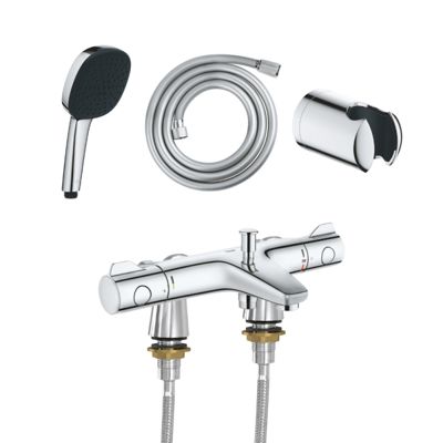 Mitigeur baignoire thermostatique GROHE Precision Trend avec colonnettes Idro'Flex + Douchette 2 jets Comfort + Flexible + Support
