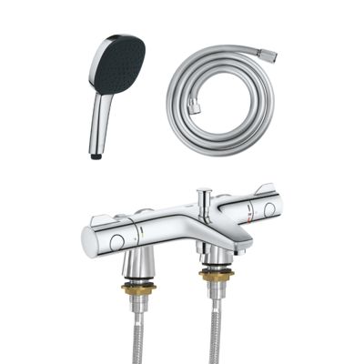 Mitigeur baignoire thermostatique GROHE Precision Trend avec colonnettes Idro'Flex + Douchette 2 jets Comfort + Flexible