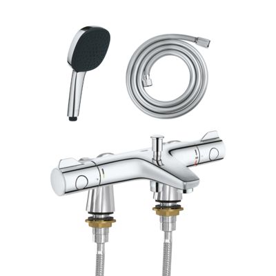 Mitigeur baignoire thermostatique GROHE Grohtherm 800 avec colonnettes Idro'Flex + Douchette 2 jets Comfort + Flexible