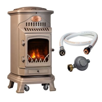 Poele à gaz 3 4KW Fonte véritable Provence miel + Tuyau gaz + Detendeur gaz butane UNIVERSAL