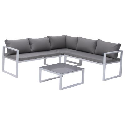 Salon de jardin modulable IBIZA en tissu gris 4 places - aluminium blanc - HAPPY GARDEN