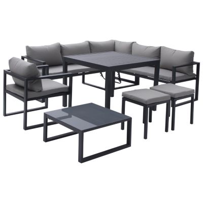 Salon de jardin modulable IBIZA en tissu gris 7 places - aluminium anthracite - HAPPY GARDEN