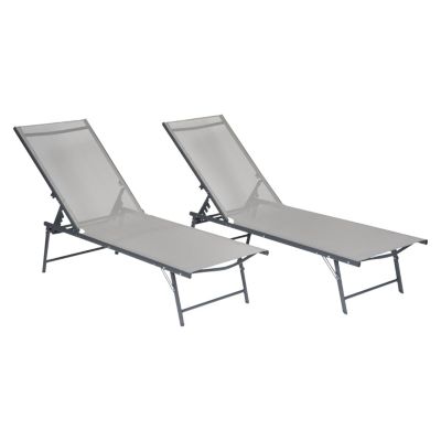 Lot de 2 bains de soleil pliants SICILIA en textilène gris - structure anthracite - HAPPY GARDEN