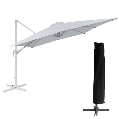 Parasol déporté MOLOKAI carré 3x3m blanc + housse - HAPPY GARDEN