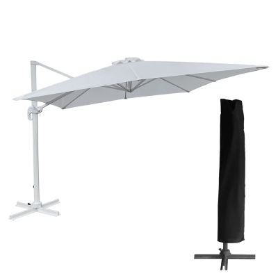 Parasol déporté MOLOKAI rectangulaire 3x4m blanc + housse - HAPPY GARDEN