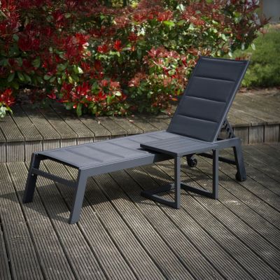 Set bain de soleil et table d'appoint BARBADOS en textilène gris - aluminium gris anthracite - HAPPY GARDEN