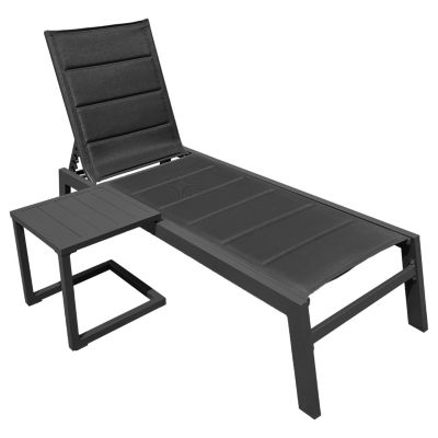 Set bain de soleil et table d'appoint BARBADOS en textilène noir - aluminium gris anthracite - HAPPY GARDEN