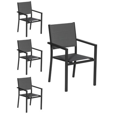 Lot de 4 chaises rembourrées en aluminium anthracite - textilène gris - HAPPY GARDEN