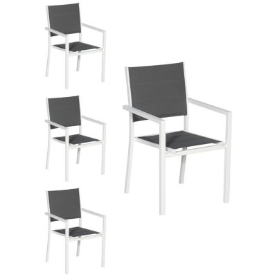 Lot de 4 chaises rembourrées en aluminium blanc - textilène gris - HAPPY GARDEN