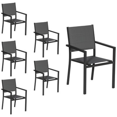 Lot de 6 chaises rembourrées en aluminium anthracite - textilène gris - HAPPY GARDEN