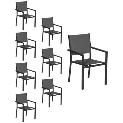 Lot de 8 chaises rembourrées en aluminium anthracite - textilène gris - HAPPY GARDEN