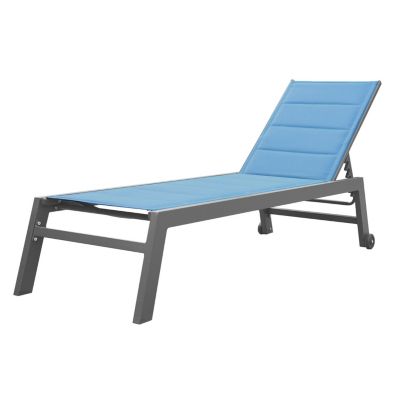 Bain de soleil BARBADOS en textilène bleu gris - aluminium anthracite - HAPPY GARDEN