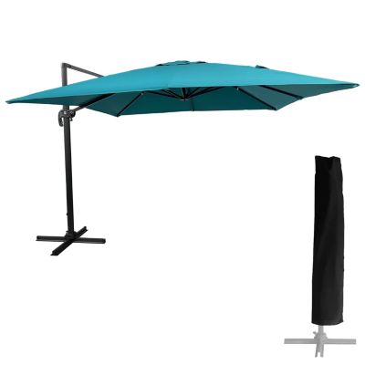 Parasol déporté MOLOKAI carré 3x3m bleu + housse - HAPPY GARDEN
