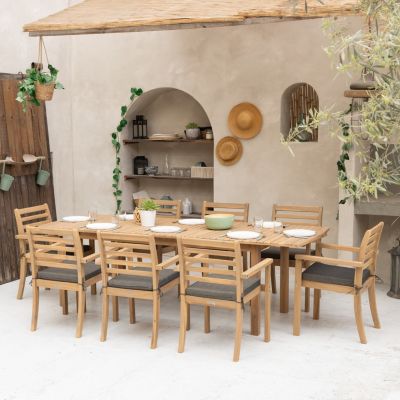 Salon de jardin extensible 180240cm PADAR en acacia massif 8 places coussins HAPPY GARDEN - vue 10