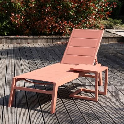 Set bain de soleil et table d'appoint BARBADOS en textilène terracotta - aluminium terracotta - HAPPY GARDEN