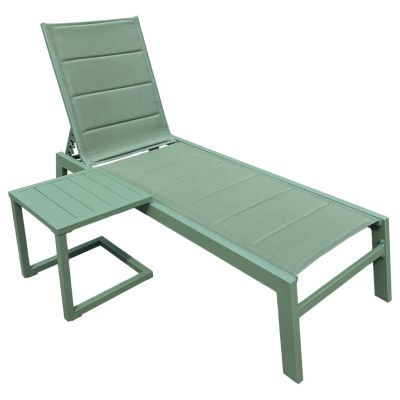 Set bain de soleil et table d'appoint BARBADOS en textilène vert sauge - aluminium vert sauge - HAPPY GARDEN