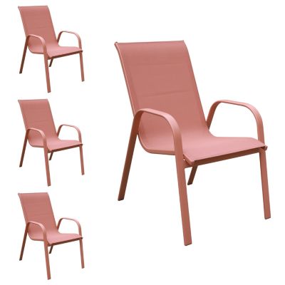 Lot de 4 chaises MARBELLA en textilène terracotta aluminium terracotta - vue 7