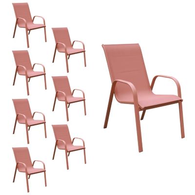 Lot de 8 chaises MARBELLA en textilène terracotta aluminium terracotta HAPPY GARDEN - vue 6