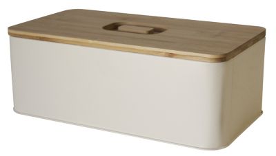 Boite de rangement avec couvercle en bambou L. 33 cm x P. 18 cm en métal beige