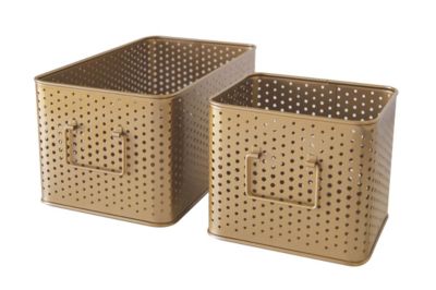 Lot de 2 boîte rectangulaires en métal perforé Brooklyn doré