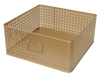 Panier rectangulaire en métal motif cannage Met doré taille L