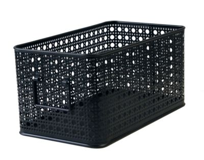 Panier rectangulaire en métal motif cannage noir taille M