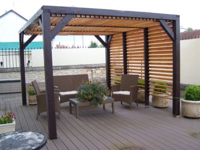 Pergola auvent autoportant manuel bois Veneto Habrita VT3436 3,40 x 3,60 m