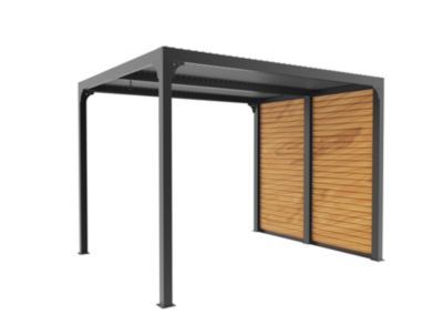 Pergola bioclimatique autoportante ALU + ventelles latérales imitation bois 3 m x 3 6 m 10 80m² Habrita