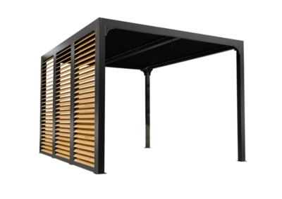 Pergola bioclimatique autoportante ALU + ventelles latérales imitation bois 3 m x 3,6 m 10,80 m2 Hab