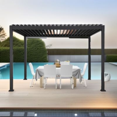Pergola bioclimatique aluminium autoportante 250 8 x 392 7 cm avec rubans LED
