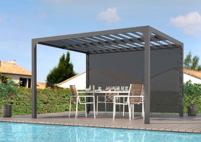 Pergola bioclimatique autoportante Habrita aluminium 3 6 x 3 + rideau manuel côté 3 6 - vue 2
