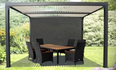 Pergola bioclimatique autoportante Habrita aluminium 3 6 x 3 + rideau manuel 3 6 - vue 2