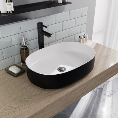 Vasque à  poser ovale en céramique l.50 x H.13 5 x P.37 cm  noir et blanc  Homesight Albi