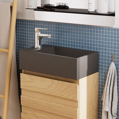 Plan vasque lave-mains l.44 2 x H.12 x P.23 2 cm  béton gris  Homesight