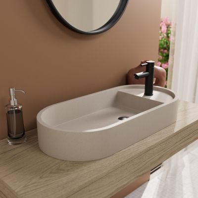 Vasque à  poser ovale en béton beige effet moucheté l.54 x H.12 x P.36 5 cm  Homesight Pao