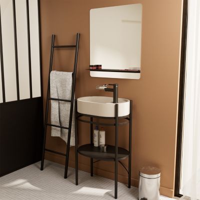 Meuble sous vasque et vasque l.55 cm métal et béton beige effet moucheté Pao