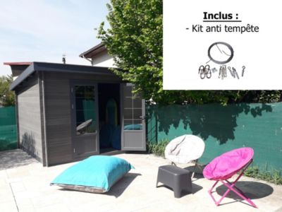 Abri de jardin Green Outside en composite gris monopente surface totale 10m² + kit anti-tempête - Green Outside