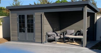 Abri de jardin Green Outside en composite gris monopente surface totale 18,5m² + kit anti-tempête - Green Outside