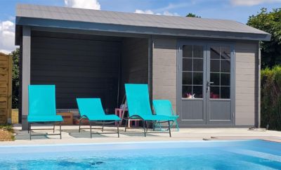 Abri de jardin Green Outside en composite gris double pente surface totale 18,5m² + kit anti-tempête - Green Outside