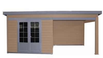 Abri de jardin Green Outside en composite marron monopente surface totale 18,5m² + kit anti-tempête - Green Outside