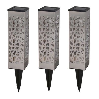 Lot 3 balises solaires LUMISKY ORGANIC INOX LED chaud Inox H31 cm Eclairage jardin - vue 2