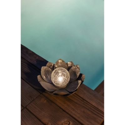Nénuphar solaire en métal gris- diffuseur en verre avec effet verre brisée- Diamètre 25cm- 7 Lumens- Eclairage extérieur Jardin