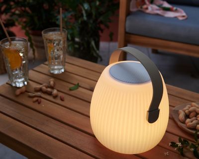 Lampe enceinte bluetooth nomade Mini May Play LED intégrée 70lm 5W IP44 H.23cm RGB + blanc chaud Lum