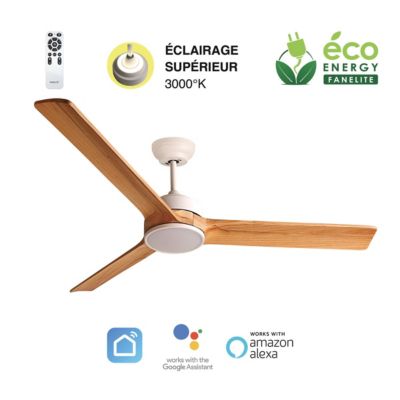 Fanelite Ventilateur de plafond 132 cm blanc et bois BALABIO - Moteur DC 36W - LED 20W dimmable 3 couleurs + LED SUPERIEURE 2W Blanc - vue 4