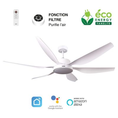 Fanelite - Ventilateur de plafond 168 cm blanc RANGIROA - Moteur DC 55W - LED 22W 3 couleurs - Silence + PURIFICATEUR D'AIR INCLUS