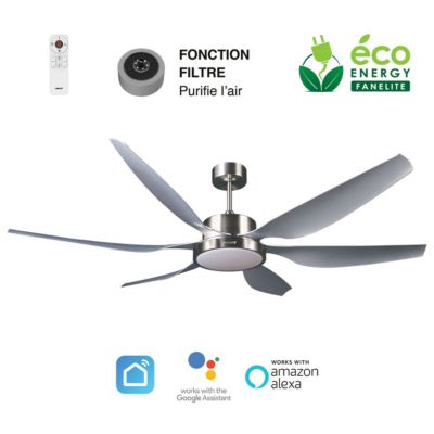 Fanelite Ventilateur de plafond 168 cm gris HUAHINE - Moteur DC 55W - LED 22W 3 couleurs - Silence + PURIFICATEUR D'AIR INCLUS Gris - vue 4