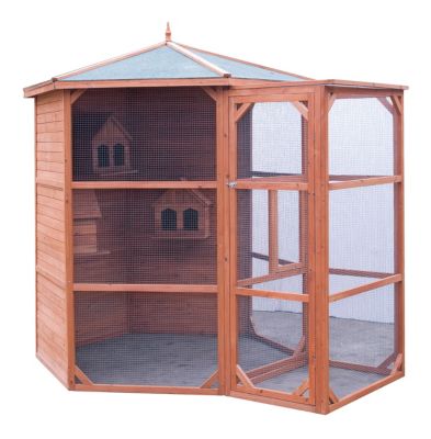 Volière en bois 4,5m² grand modèle avec sas d'entrée pour 6 à 10 oiseaux Habrita